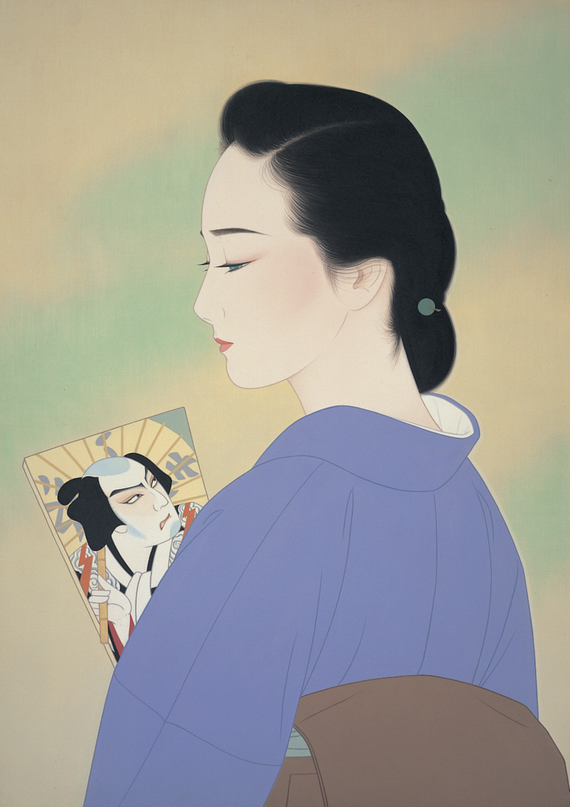 鶴田一郎: 羽子板を持てる女性  （南郷力丸）,1992